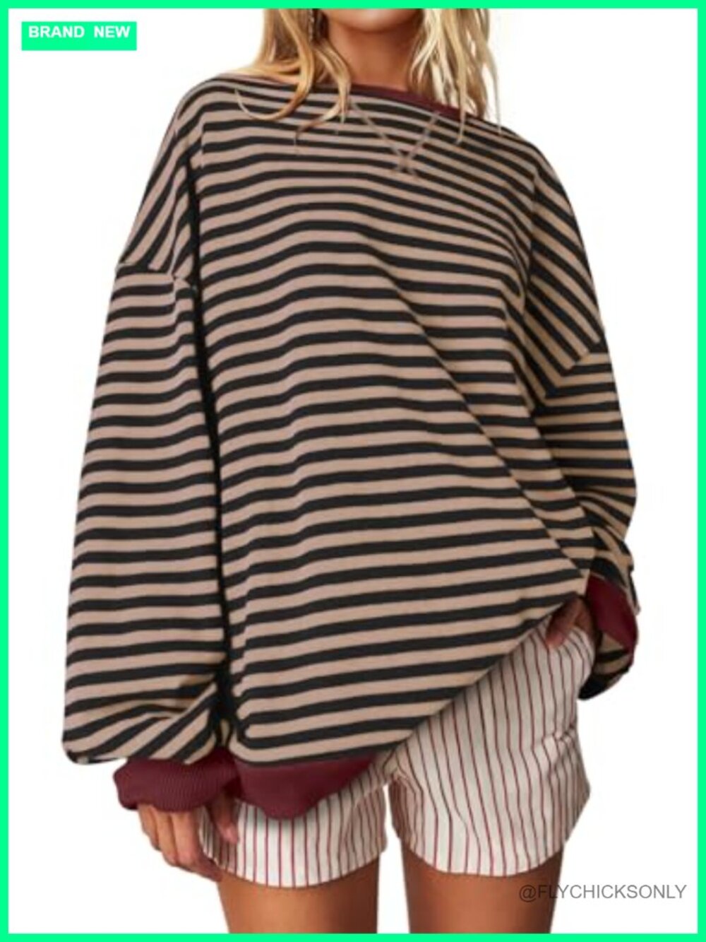 Oversized Striped Crewneck Sweatshirt Long Sleeve Casual Pullover